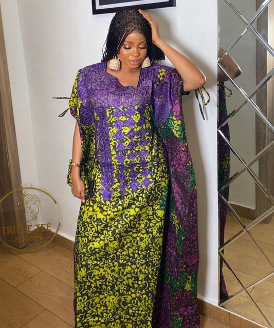 African Adire Batik Boubou Embroidery dress | Handmade African print dress | Nigerian made | Tie and Dye | Rich aunty| Ankara