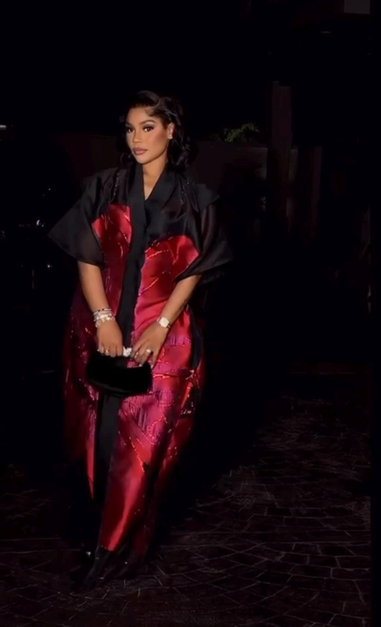 Organza Brocade Kaftan Dress | African Boubou, Red & Black