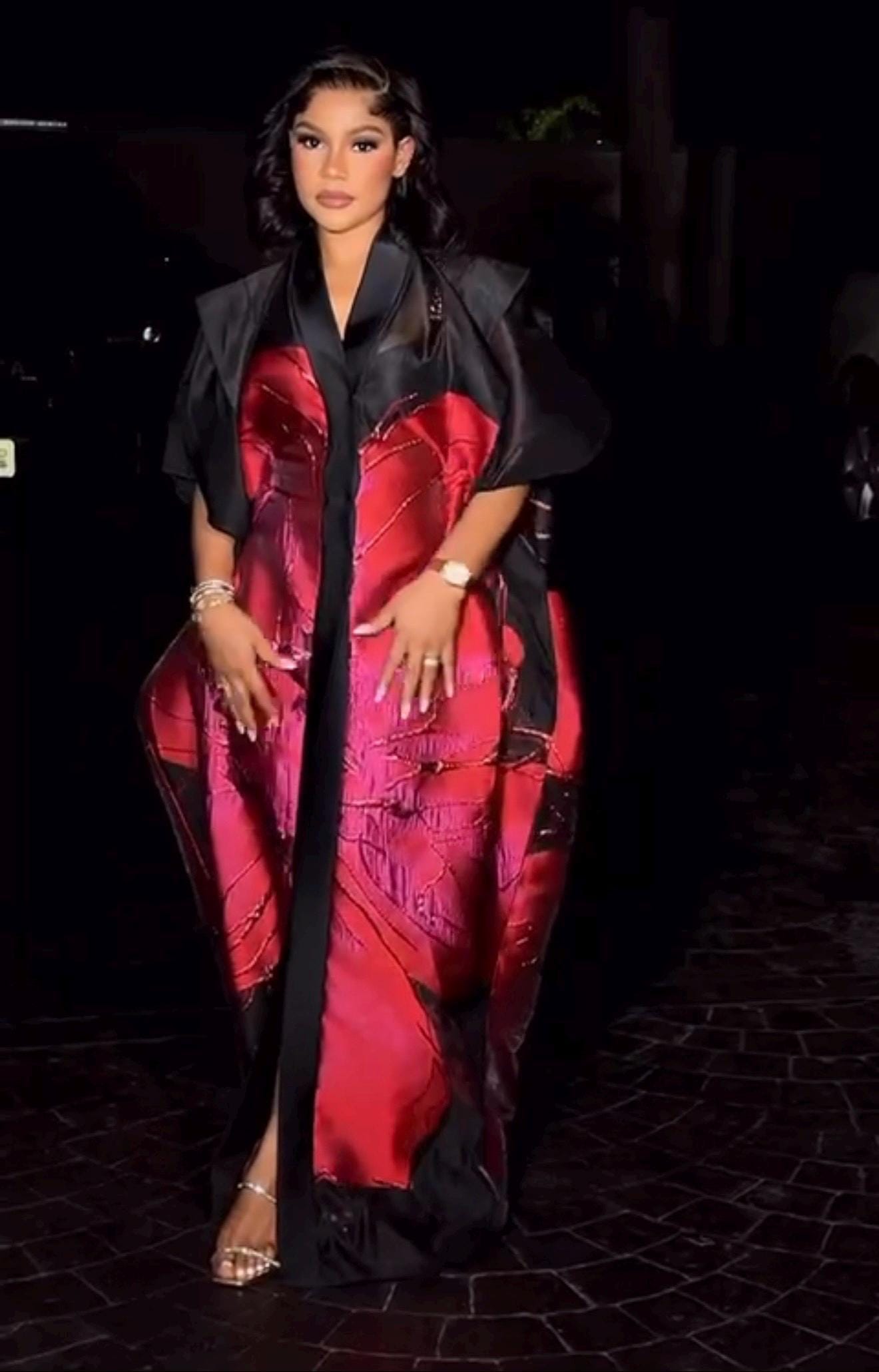 Organza Brocade Kaftan Dress | African Boubou, Red & Black