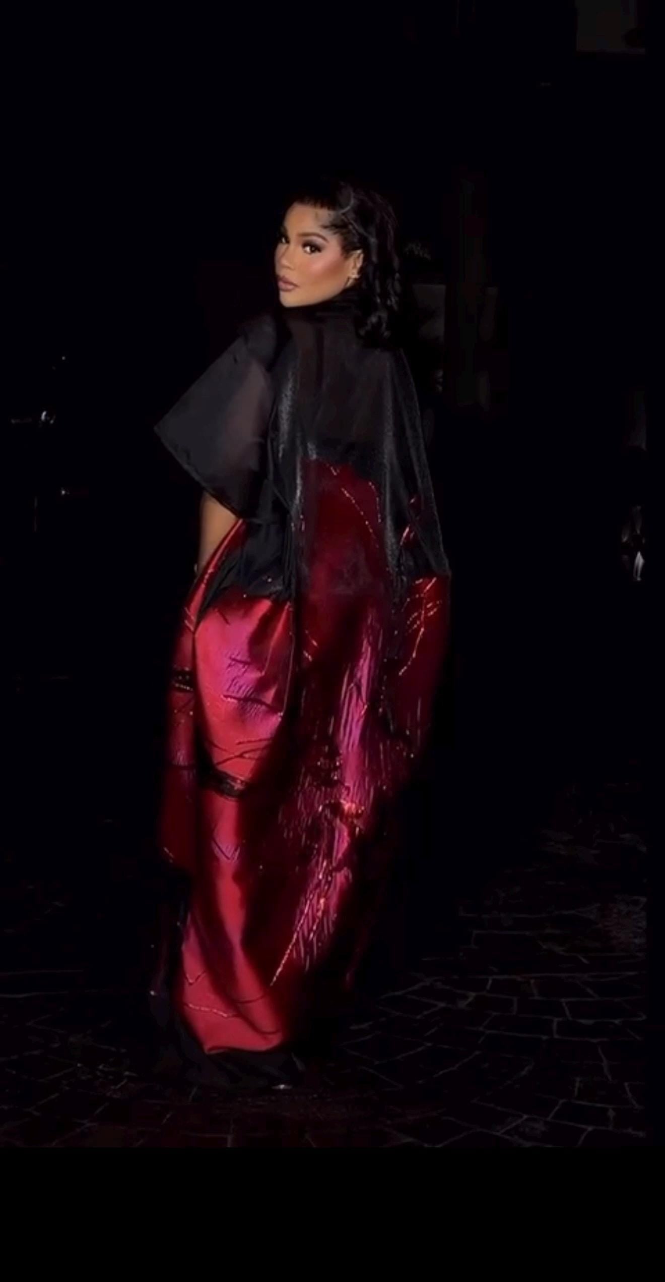 Organza Brocade Kaftan Dress | African Boubou, Red & Black