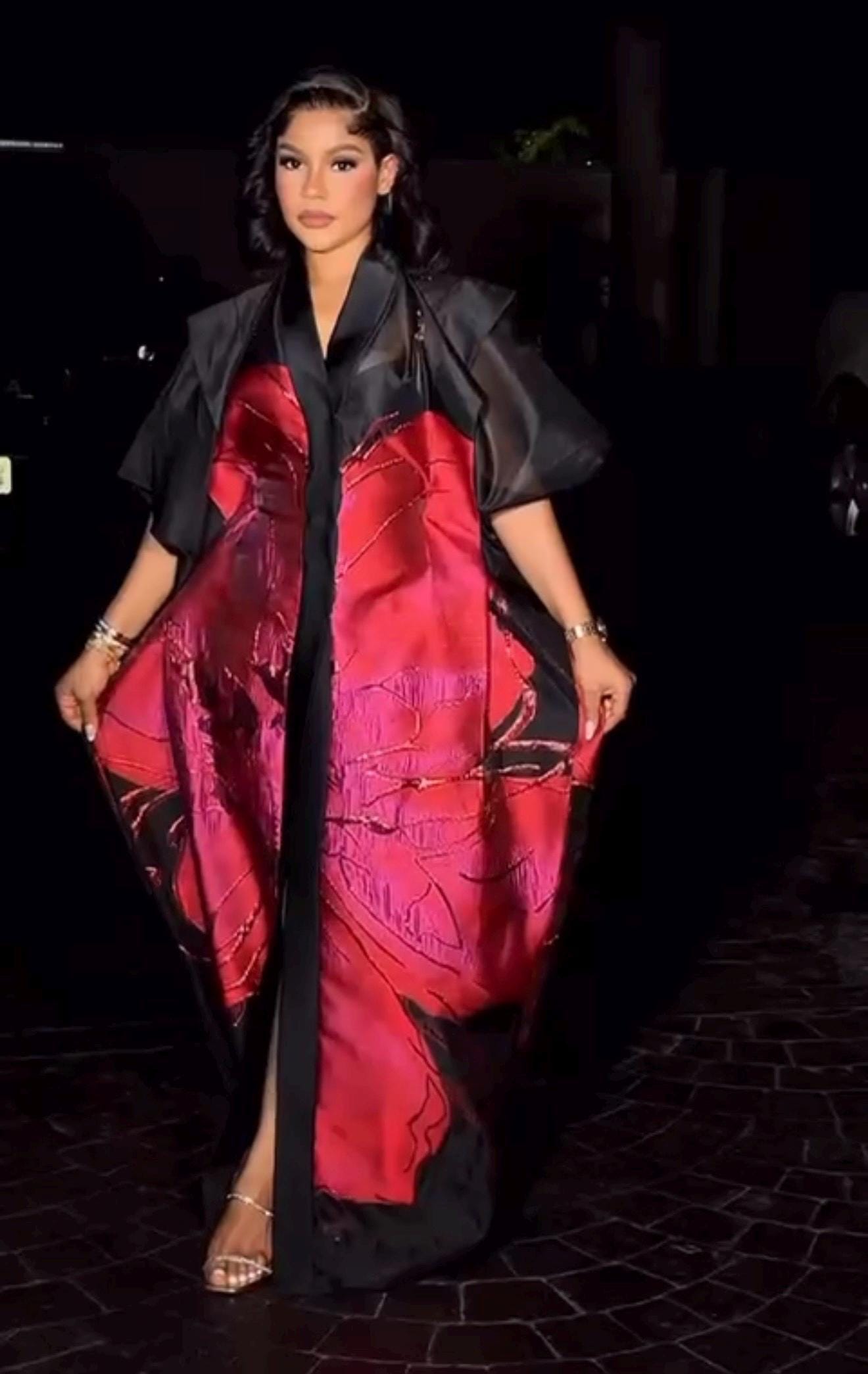 Organza Brocade Kaftan Dress | African Boubou, Red & Black
