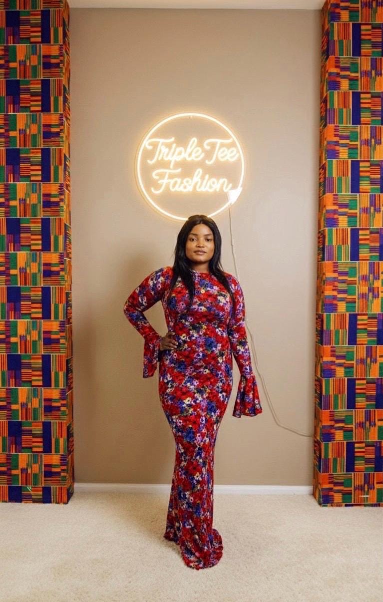 Bloom Mesh Maxi Dress – African-Inspired Floral Elegance | Sizes 12 & 14 | Triple Tee Fashion