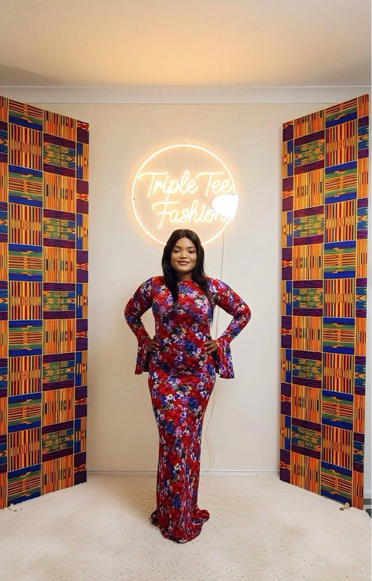 Bloom Mesh Maxi Dress – African-Inspired Floral Elegance | Sizes 12 & 14 | Triple Tee Fashion