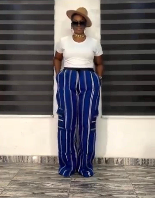 African Handmade Aso Oke Cargo Pants – Bold Striped African Textile| Multiple Sizes | Kaftan| African print dress