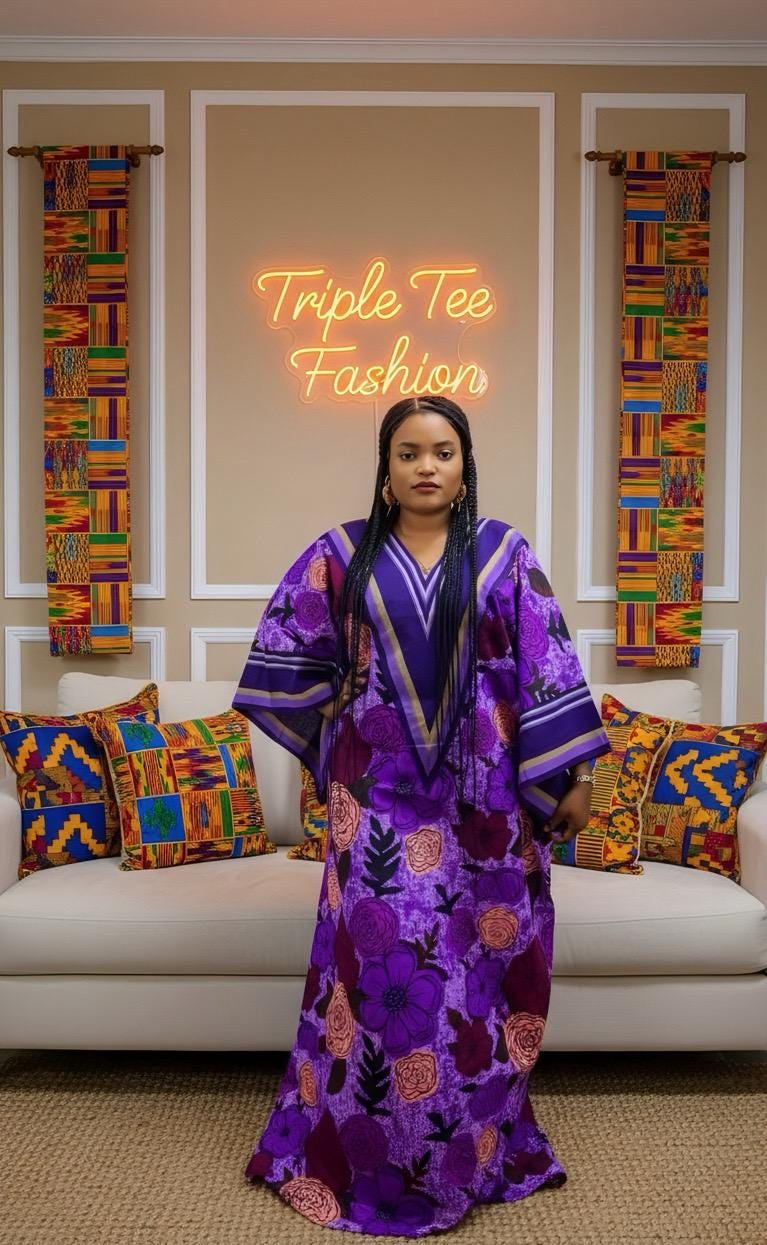 Handmade Ankara Kaftan Dress with Headtie | African Print Boubou