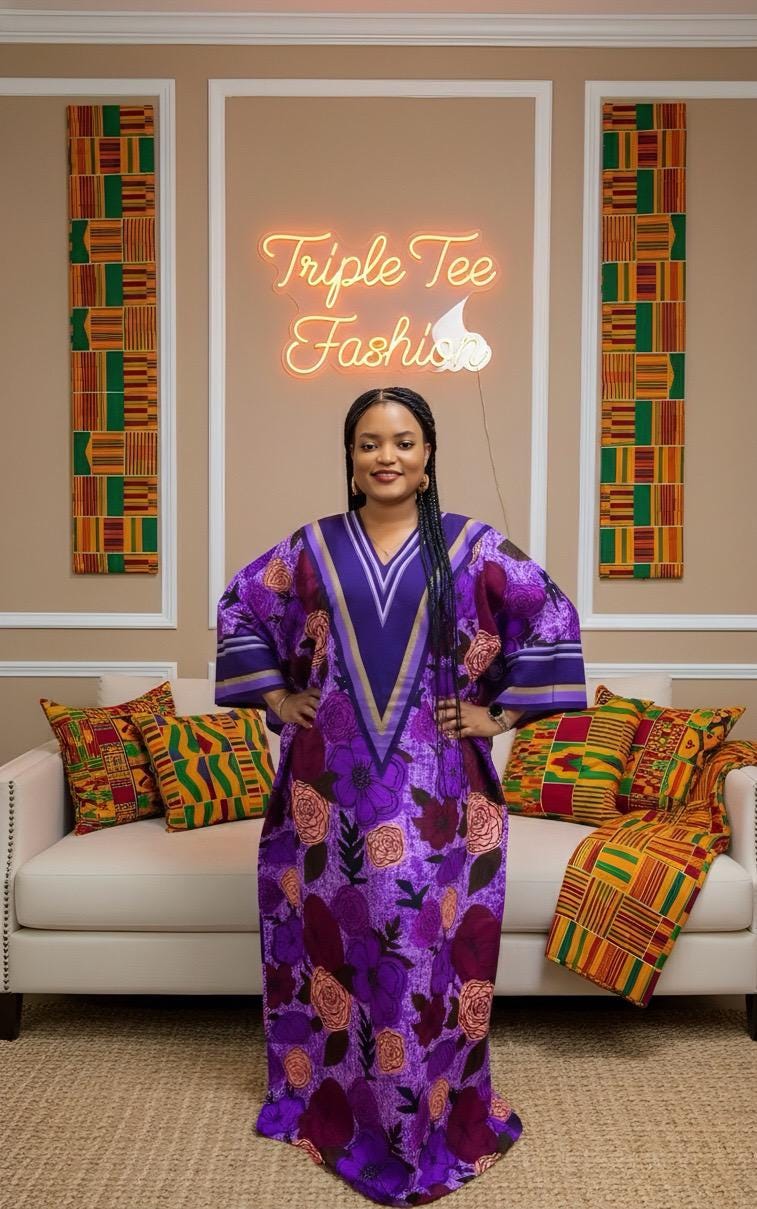 Handmade Ankara Kaftan Dress with Headtie | African Print Boubou