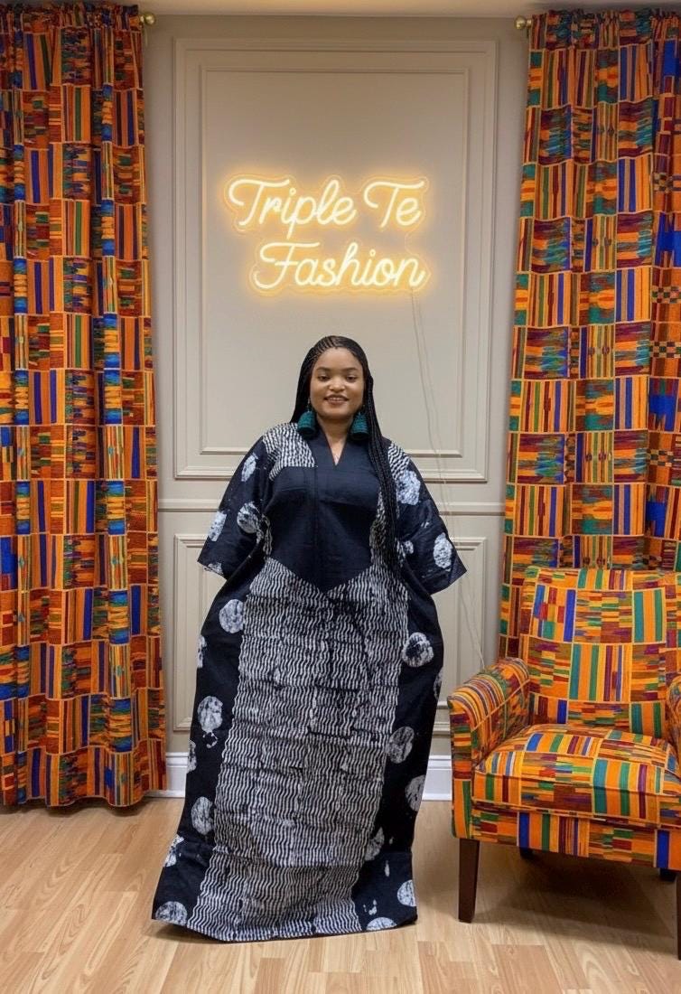 Handmade Adire Batik Kaftan Dress | Nigerian Tie Dye Boubou
