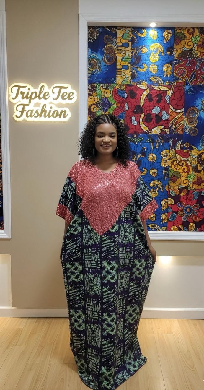 Sequin Ankara Boubou Dress | African Print Cotton Kaftan