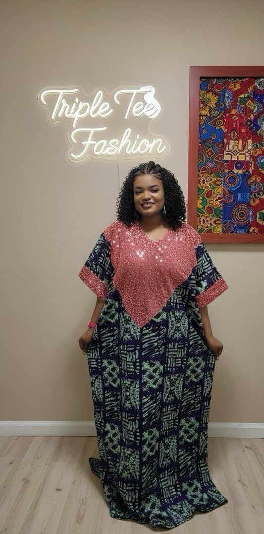 African Ankara and Sequins boubou dress| danshiki | Kaftan| African print dress | Nigerian made | Party dress| Boubou| Rich aunty vibes