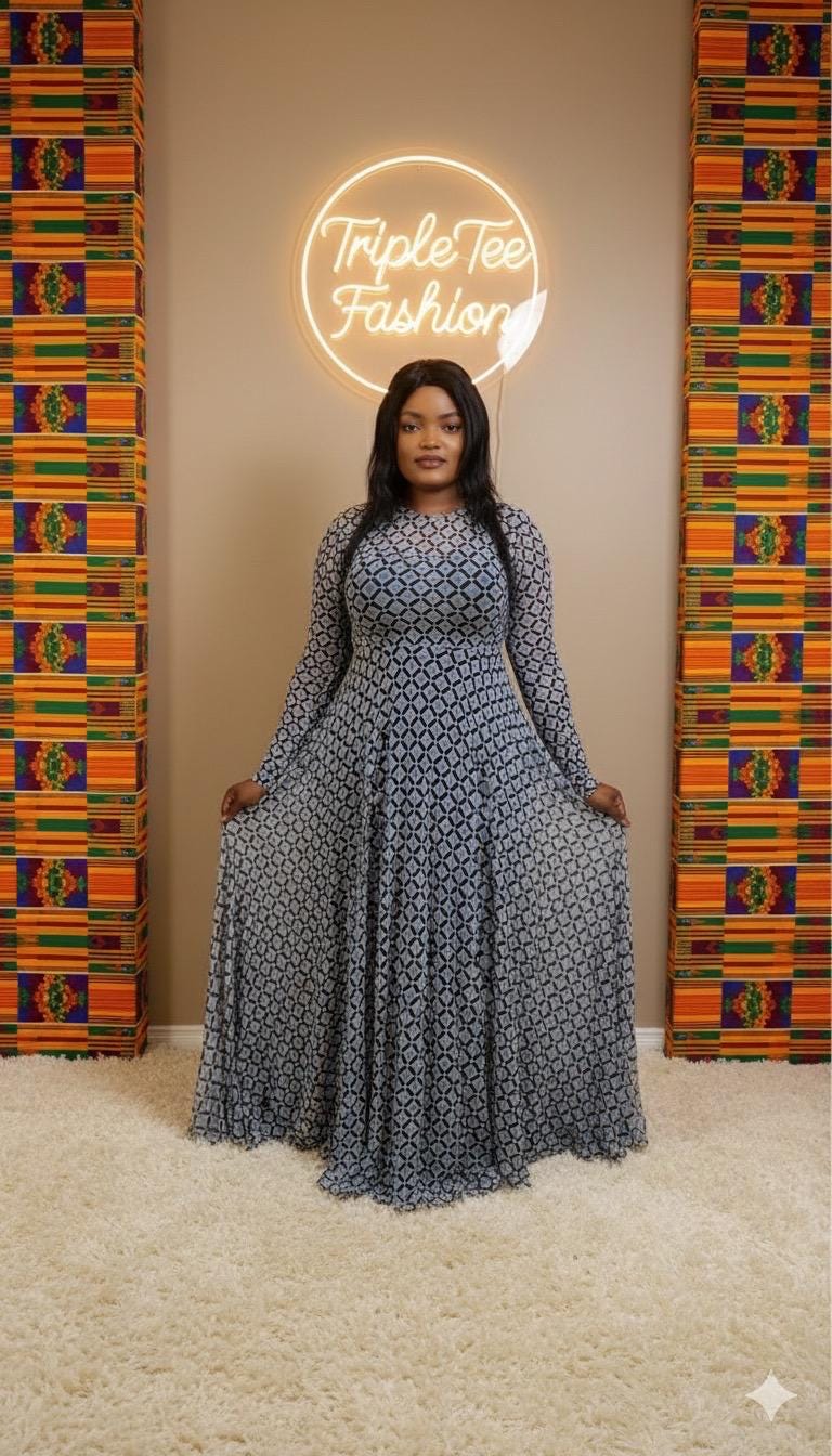 Bloom Mesh Maxi Dress – African-Inspired Floral Elegance | Sizes 12 & 14 | Triple Tee Fashion