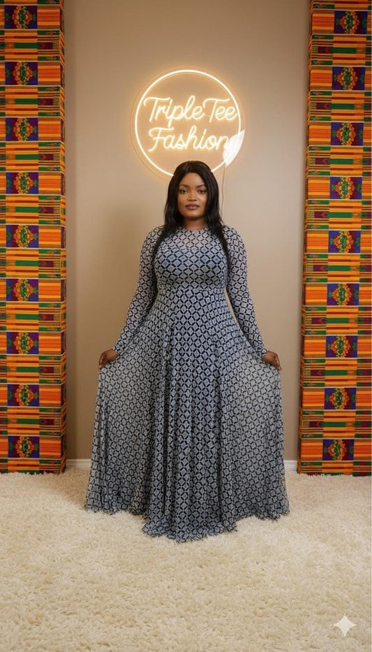 Bloom Mesh Maxi Dress – African-Inspired Floral Elegance | Sizes 12 & 14 | Triple Tee Fashion