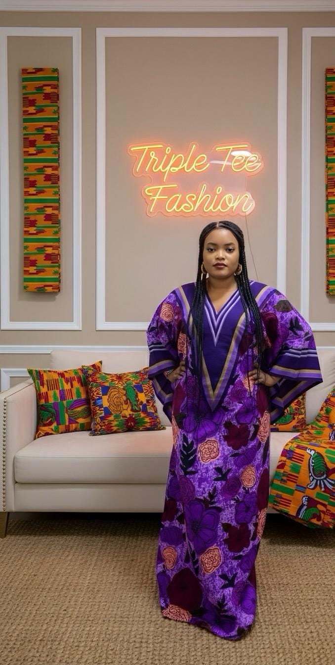 Handmade Ankara Kaftan Dress with Headtie | African Print Boubou