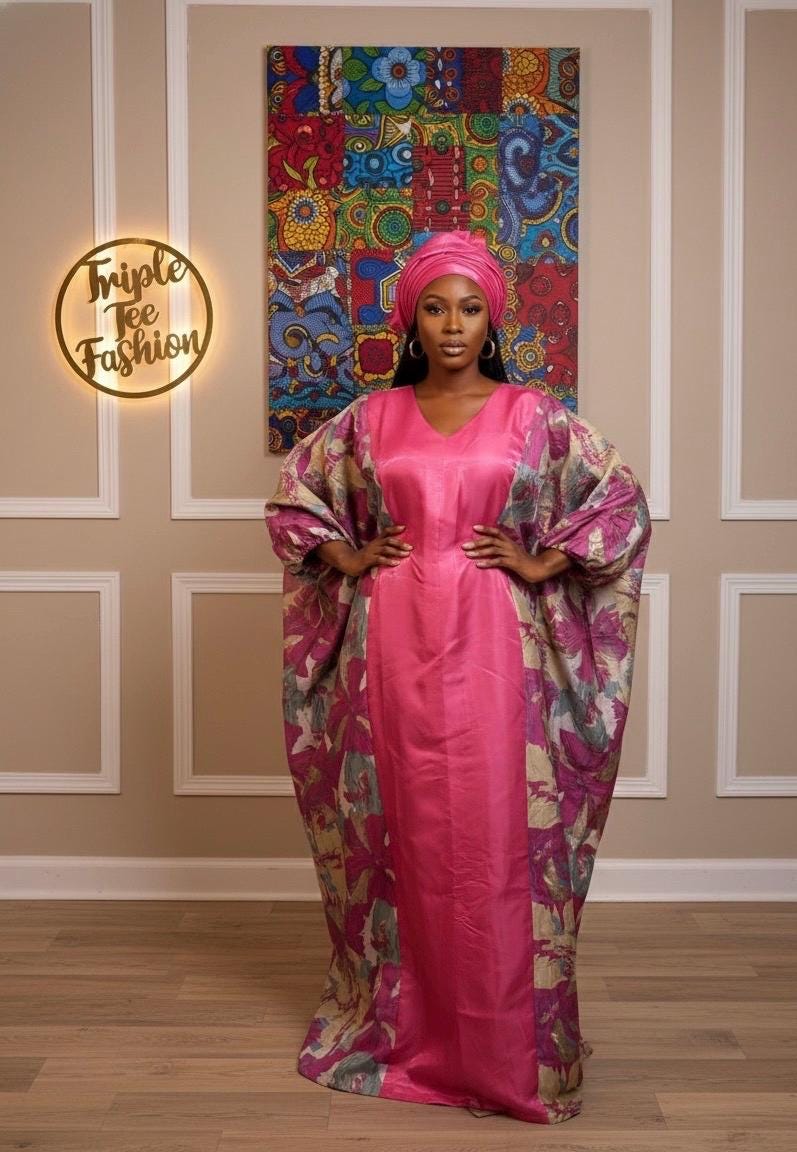 Mikado Brocade Boubou | African Kaftan Dress with Scarf