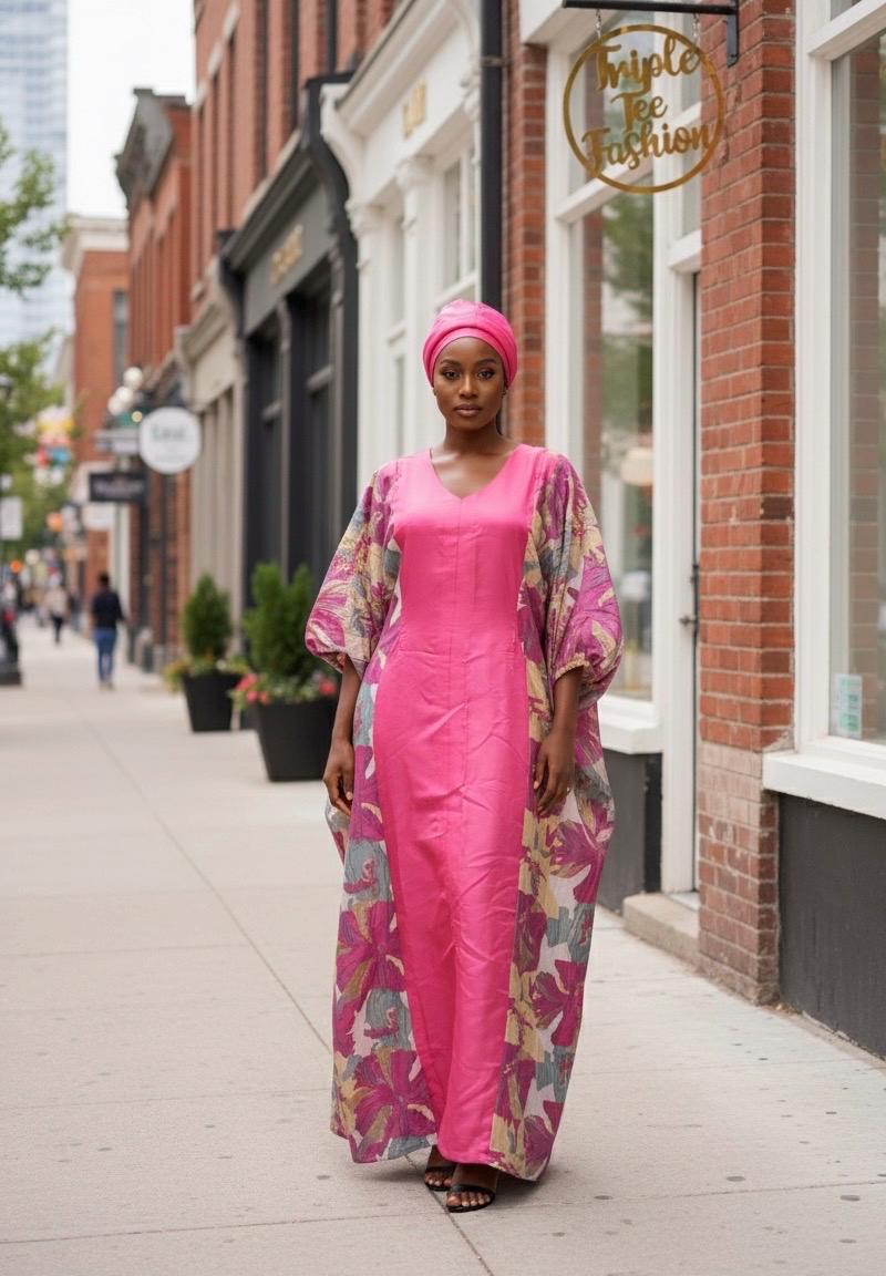 Mikado Brocade Boubou | African Kaftan Dress with Scarf