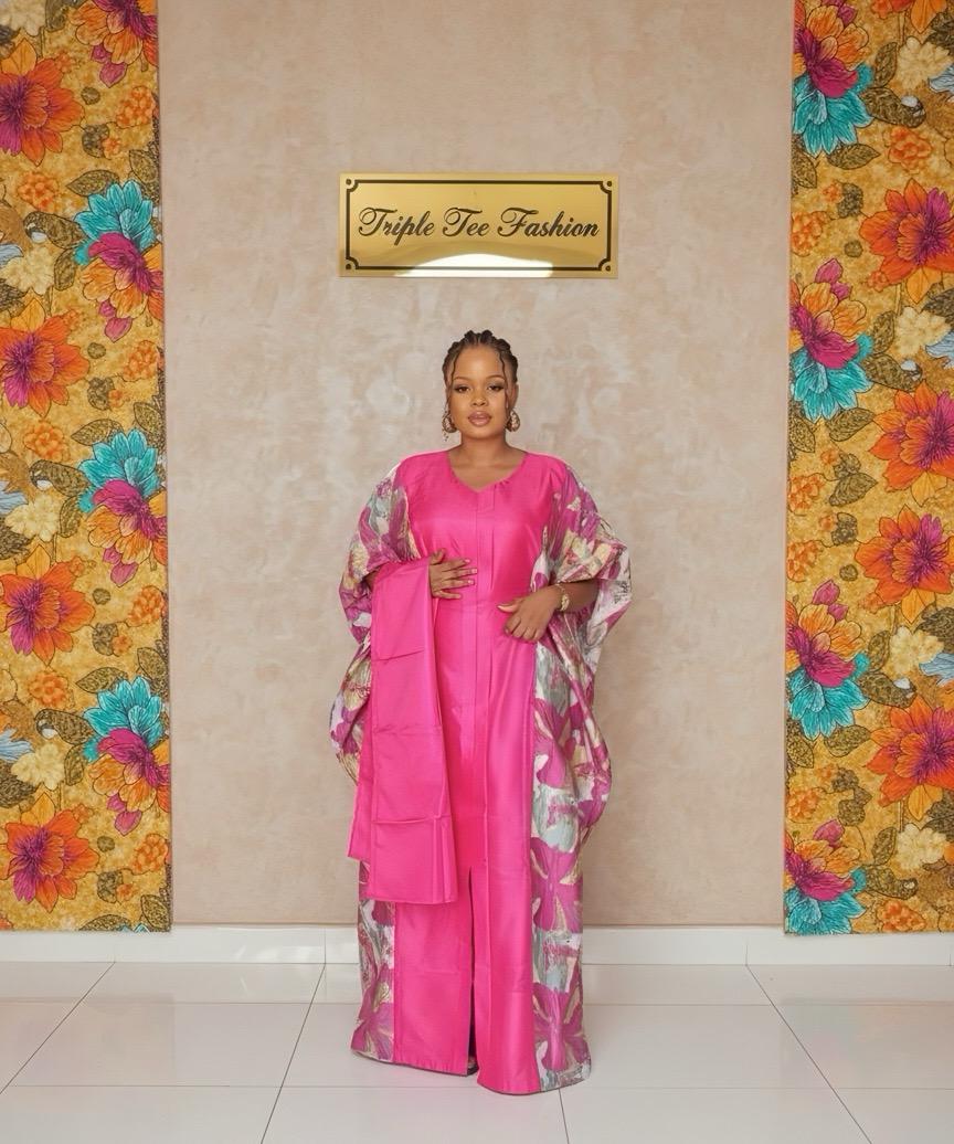 Mikado Brocade Boubou | African Kaftan Dress with Scarf
