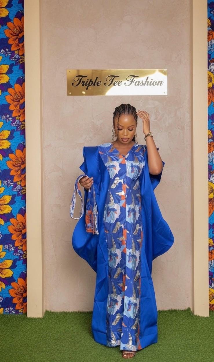 African Mikado Brocade Boubou | One Size Kaftan Dress