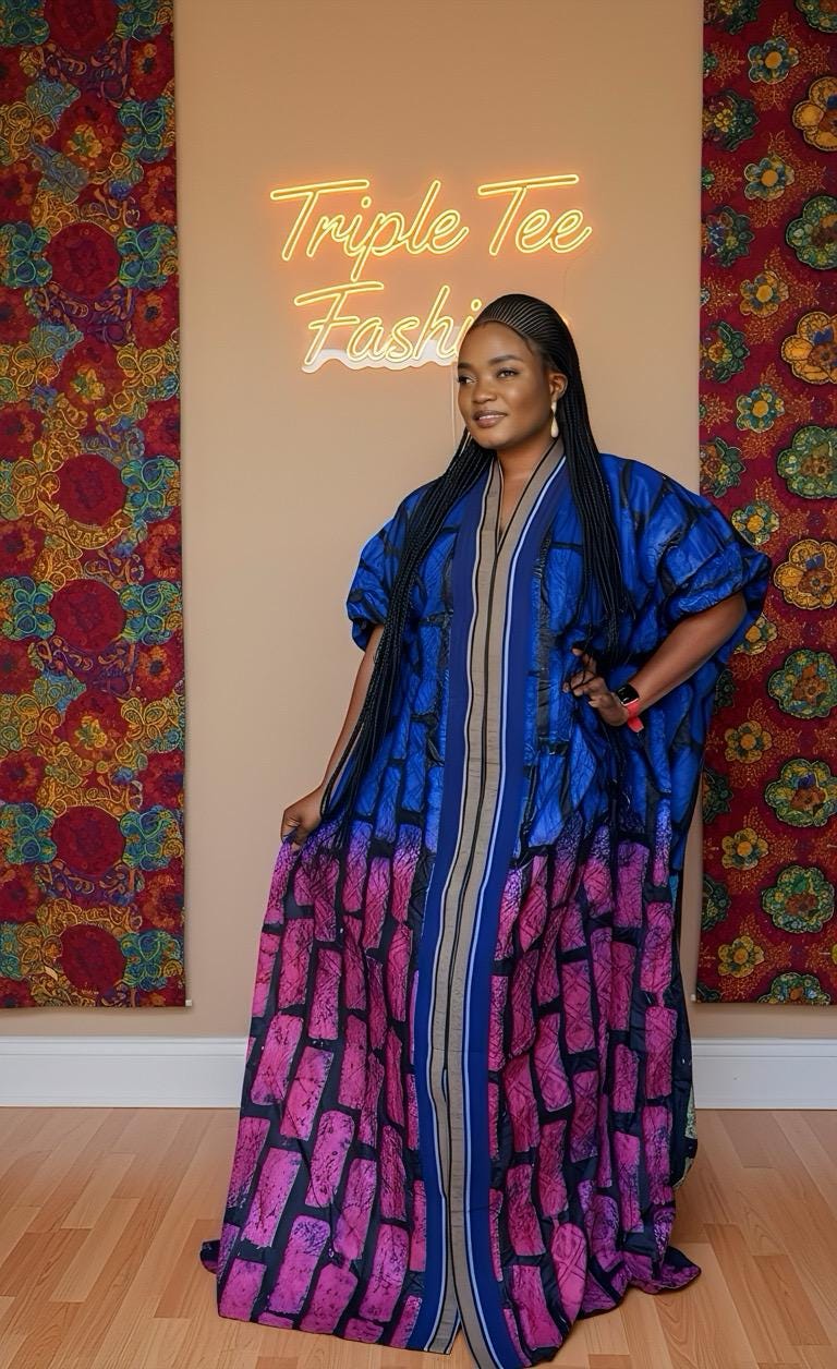 Handmade African Print Adire Batik Boubou Kaftan Dress