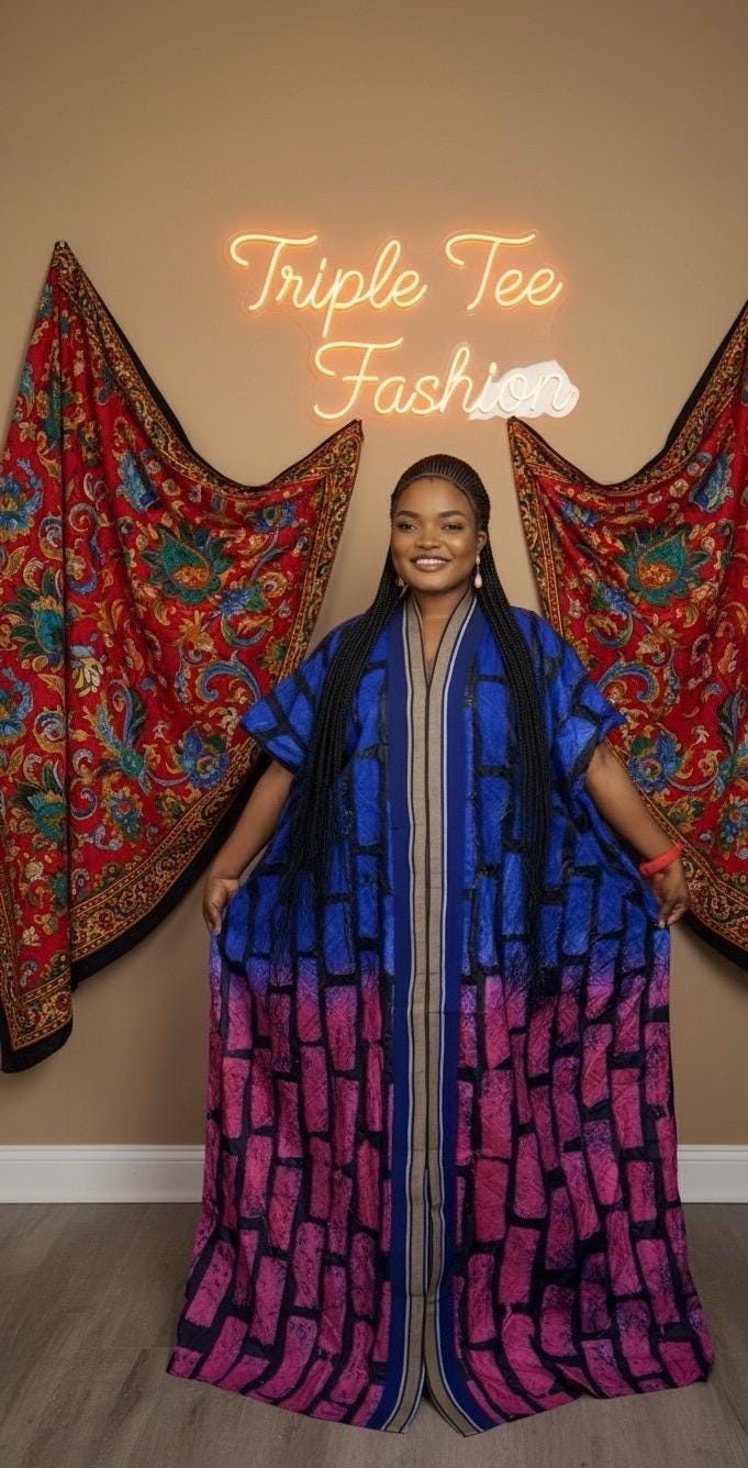 Handmade African Print Adire Batik Boubou Kaftan Dress