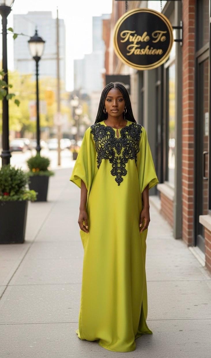 Mikado Boubou Kaftan | African Appliqué Dress