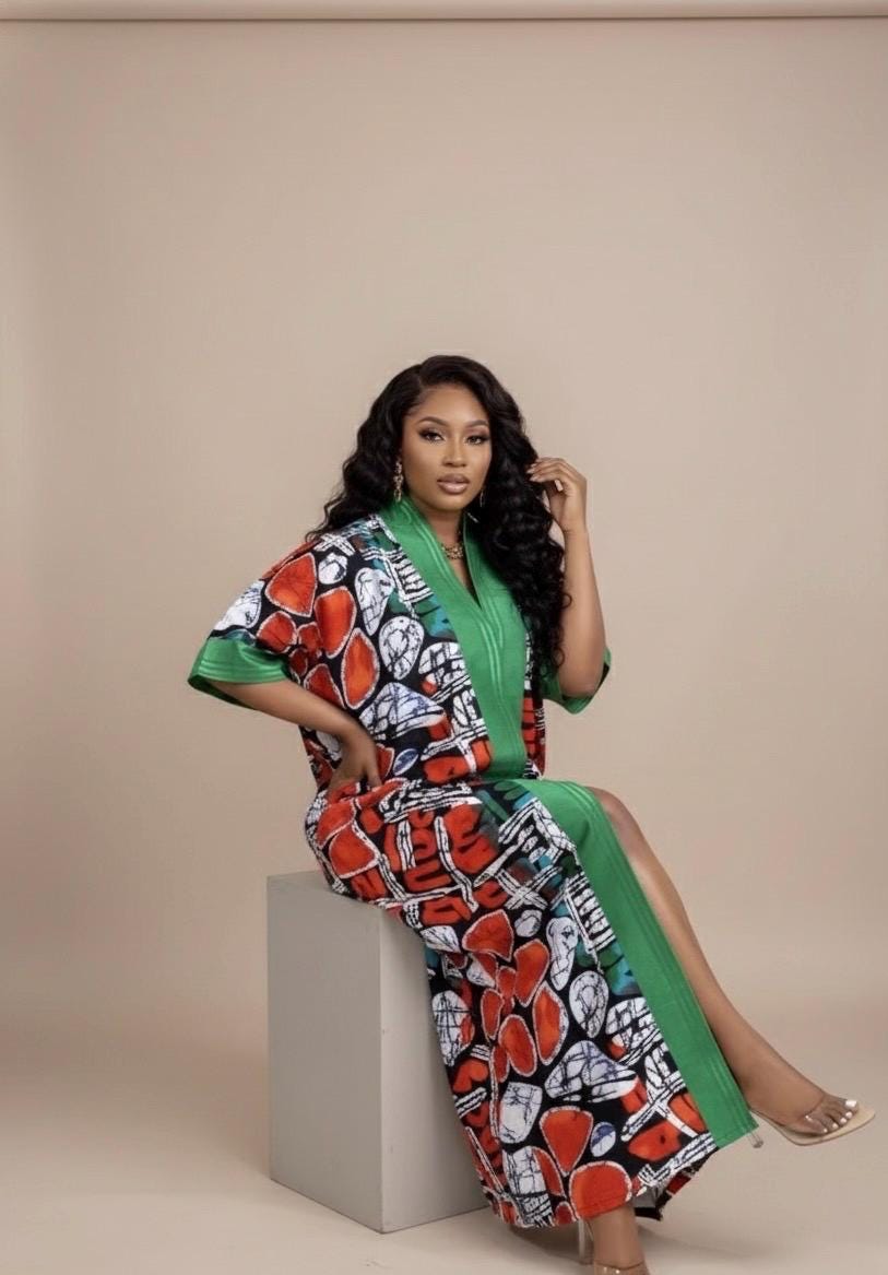 Handmade African Ankara Brocade Kaftan Dress | With Headtie