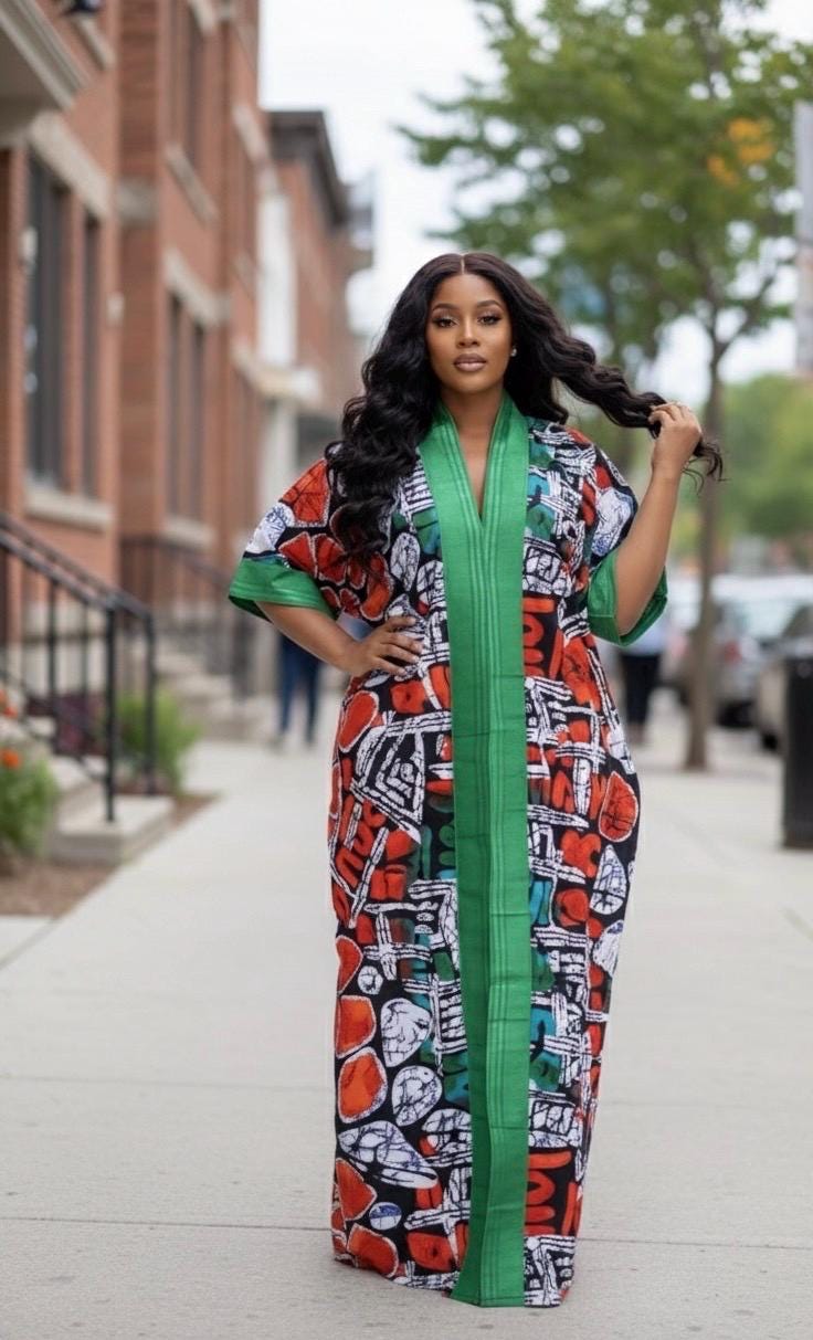 Handmade African Ankara Brocade Kaftan Dress | With Headtie