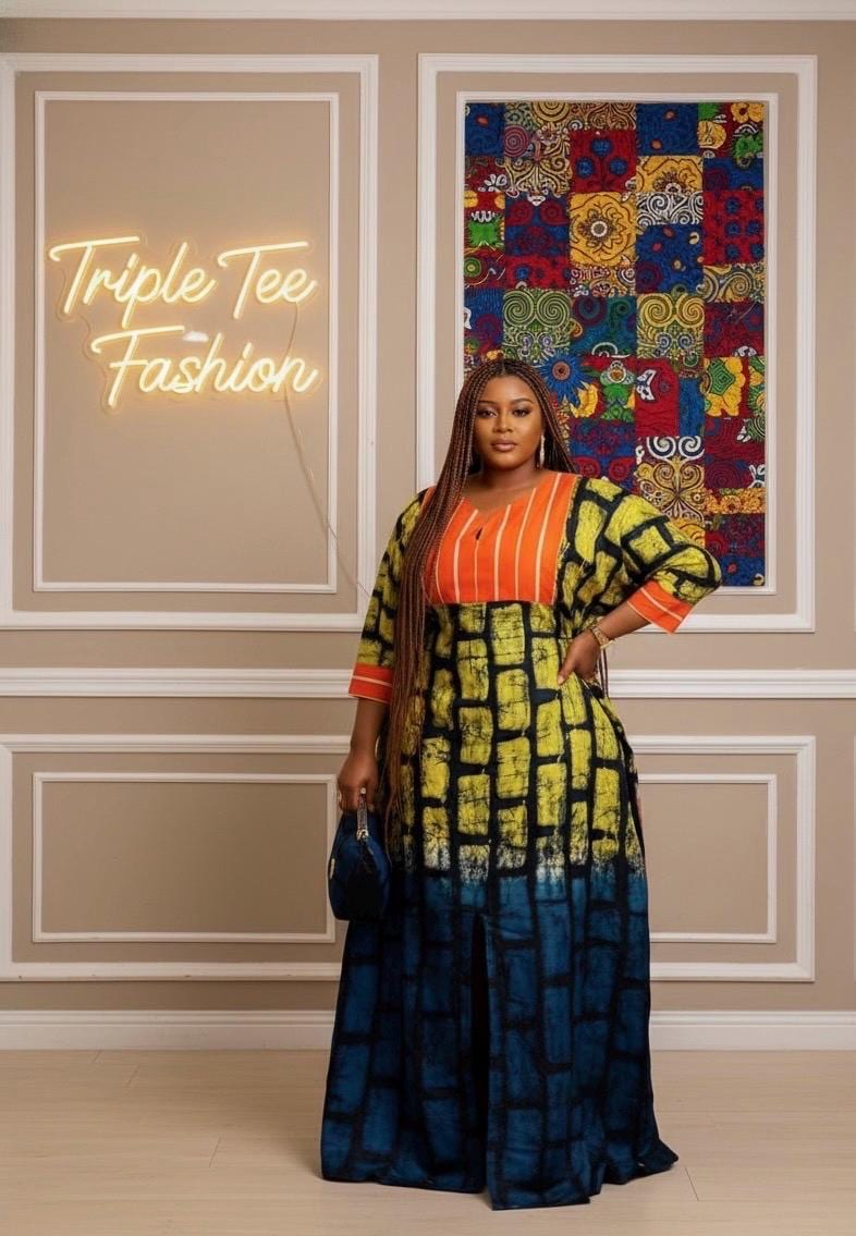 African Adire Batik Boubou dress |Inner belt bubu Kaftan| Handmade African print dress | Nigerian made | Tie and Dye | Rich aunty| Ankara