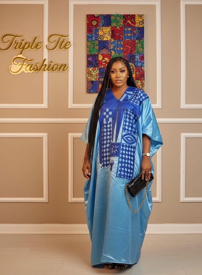 Embroidered Mikado Boubou Kaftan | African Party Dress & Scarf