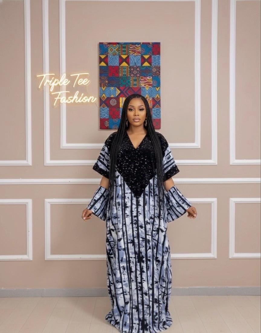 Sequin Ankara Boubou Dress | African Kaftan, Party Gown