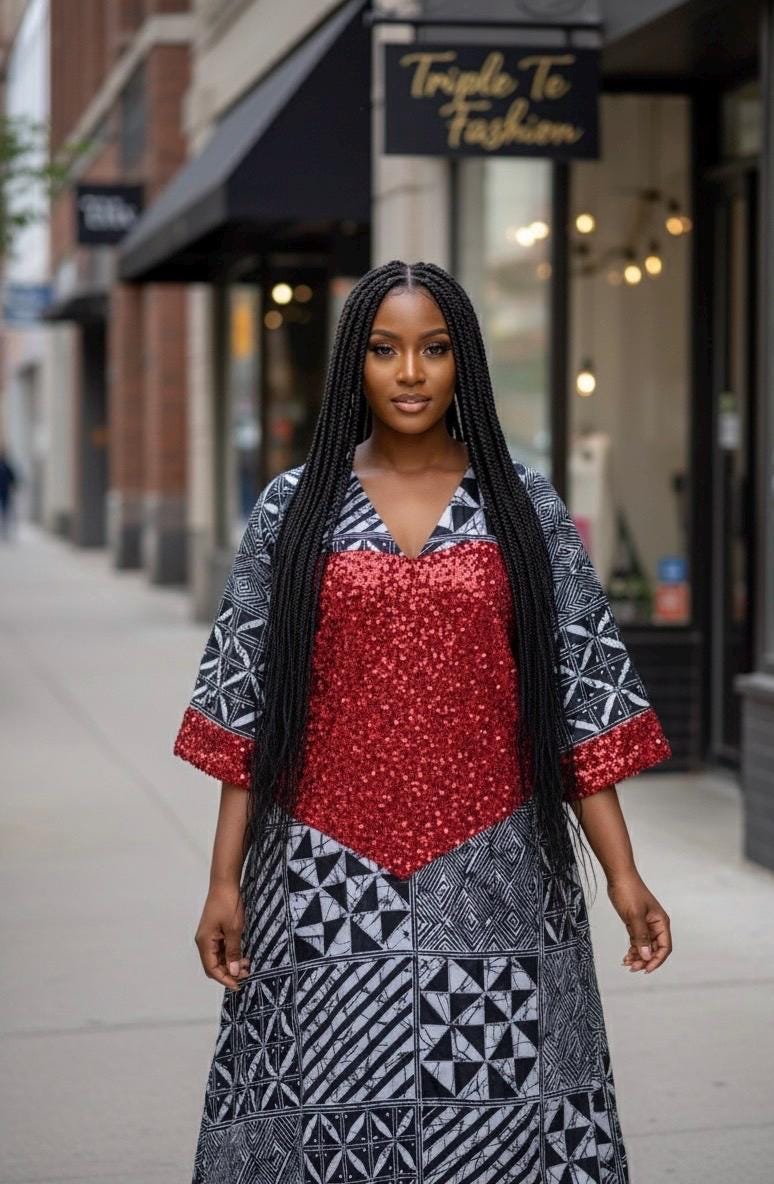 African Kampala Sequin Kaftan Dress | Plus Size Boubou