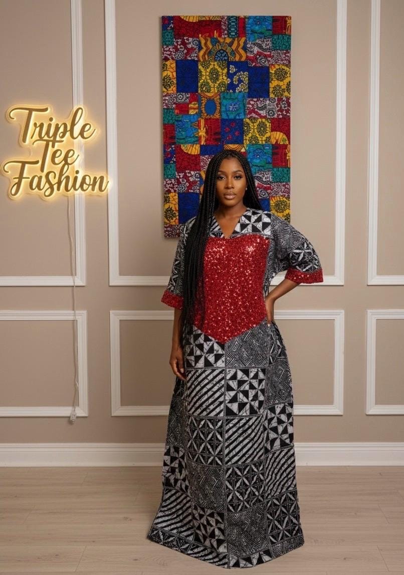 African Kampala Sequin Kaftan Dress | Plus Size Boubou