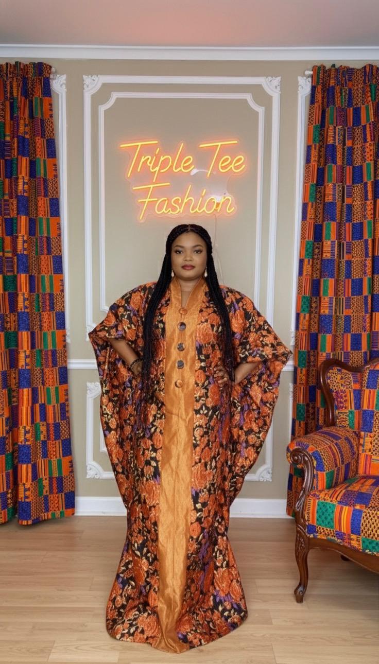 European Brocade Boubou Dress | African Aso Oke Kaftan with Scarf