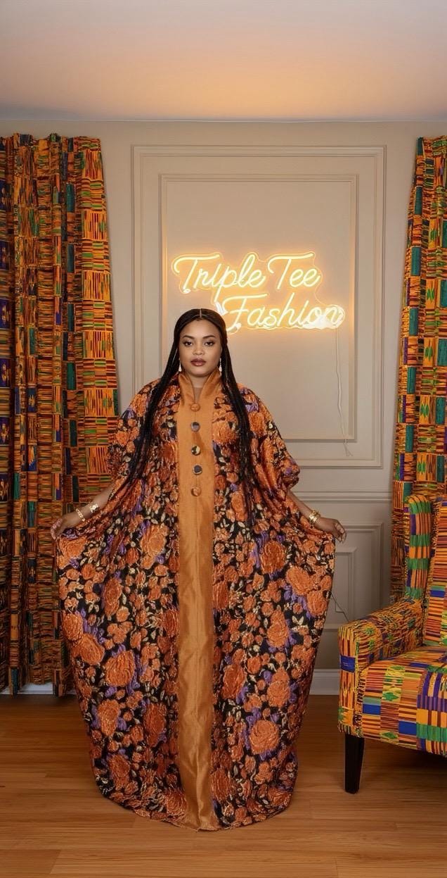 European Brocade Boubou Dress | African Aso Oke Kaftan with Scarf