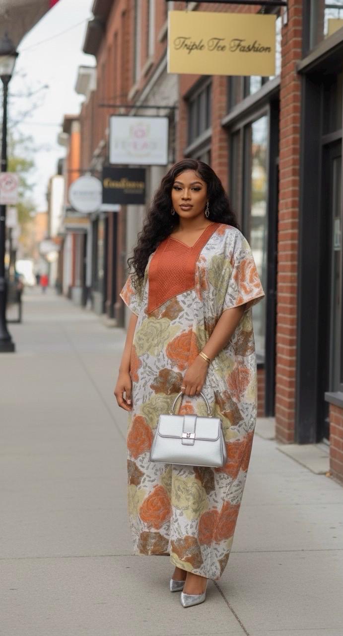 European Damask Brocade Agbada Dress with Matching Scarf