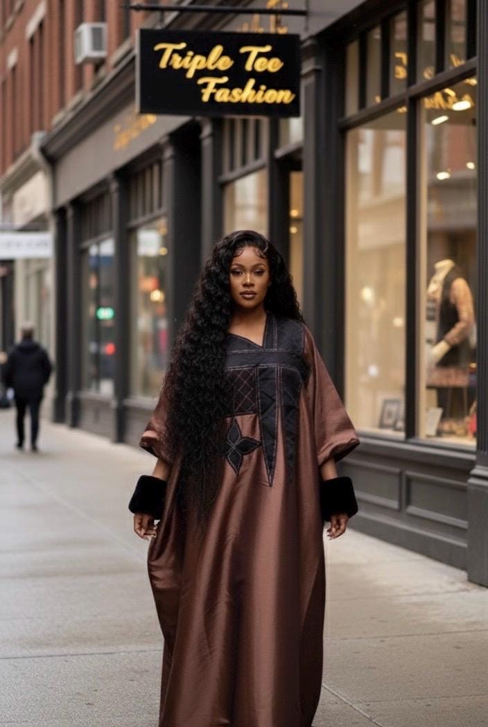 Embroidered Mikado Boubou Kaftan with Turban | African Party Dress