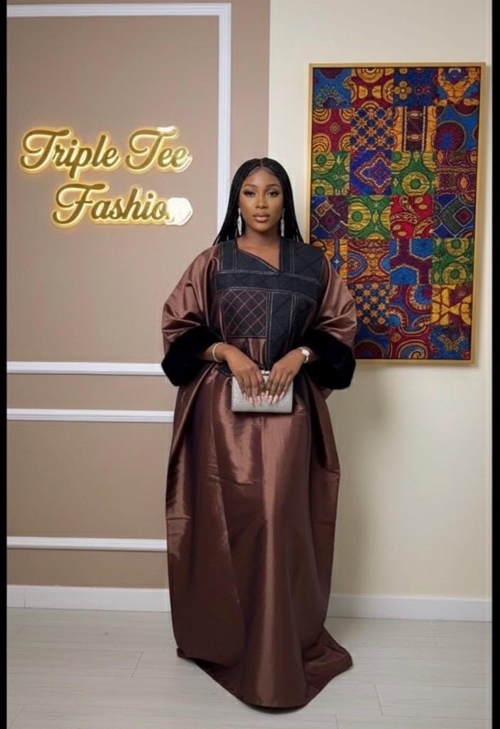 Embroidered Mikado Boubou Kaftan with Turban | African Party Dress