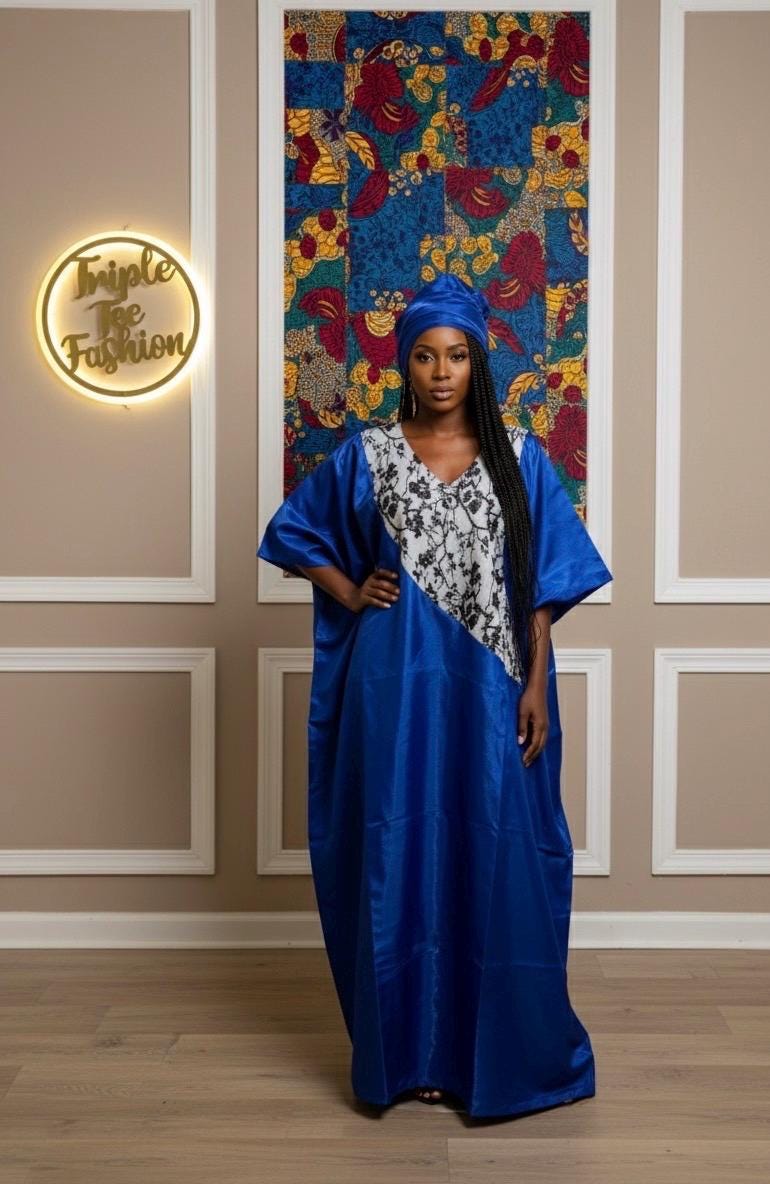 Luxury Mikado Brocade Boubou | African Kaftan Dress with Scarf