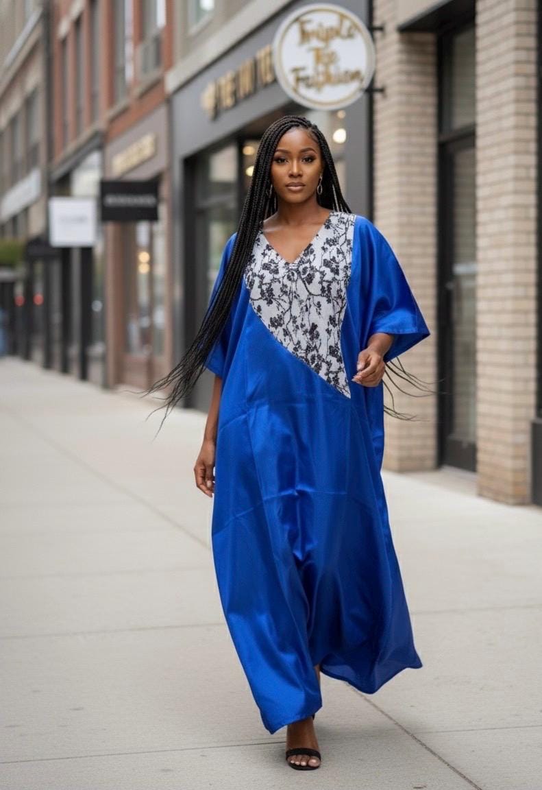 Luxury Mikado Brocade Boubou | African Kaftan Dress with Scarf