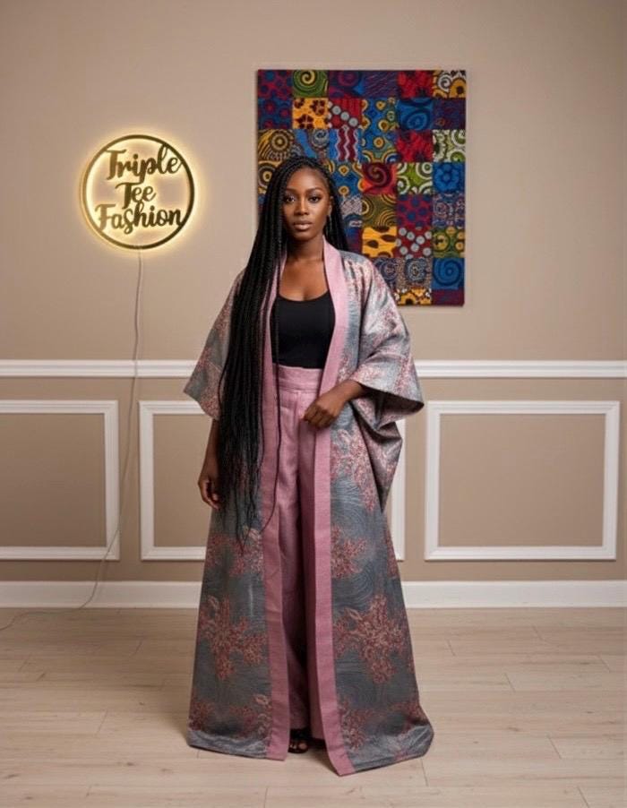 Brocade Kimono and Pants Set: African Style, European Fabric