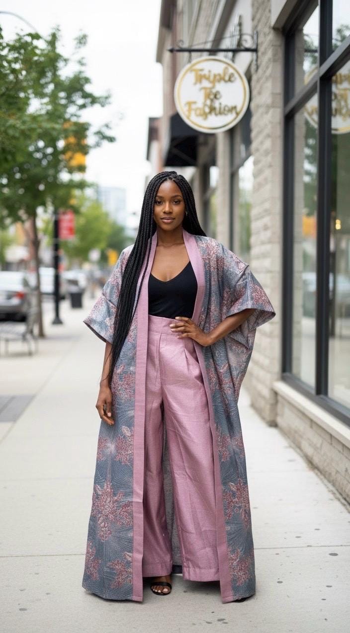 Brocade Kimono and Pants Set: African Style, European Fabric