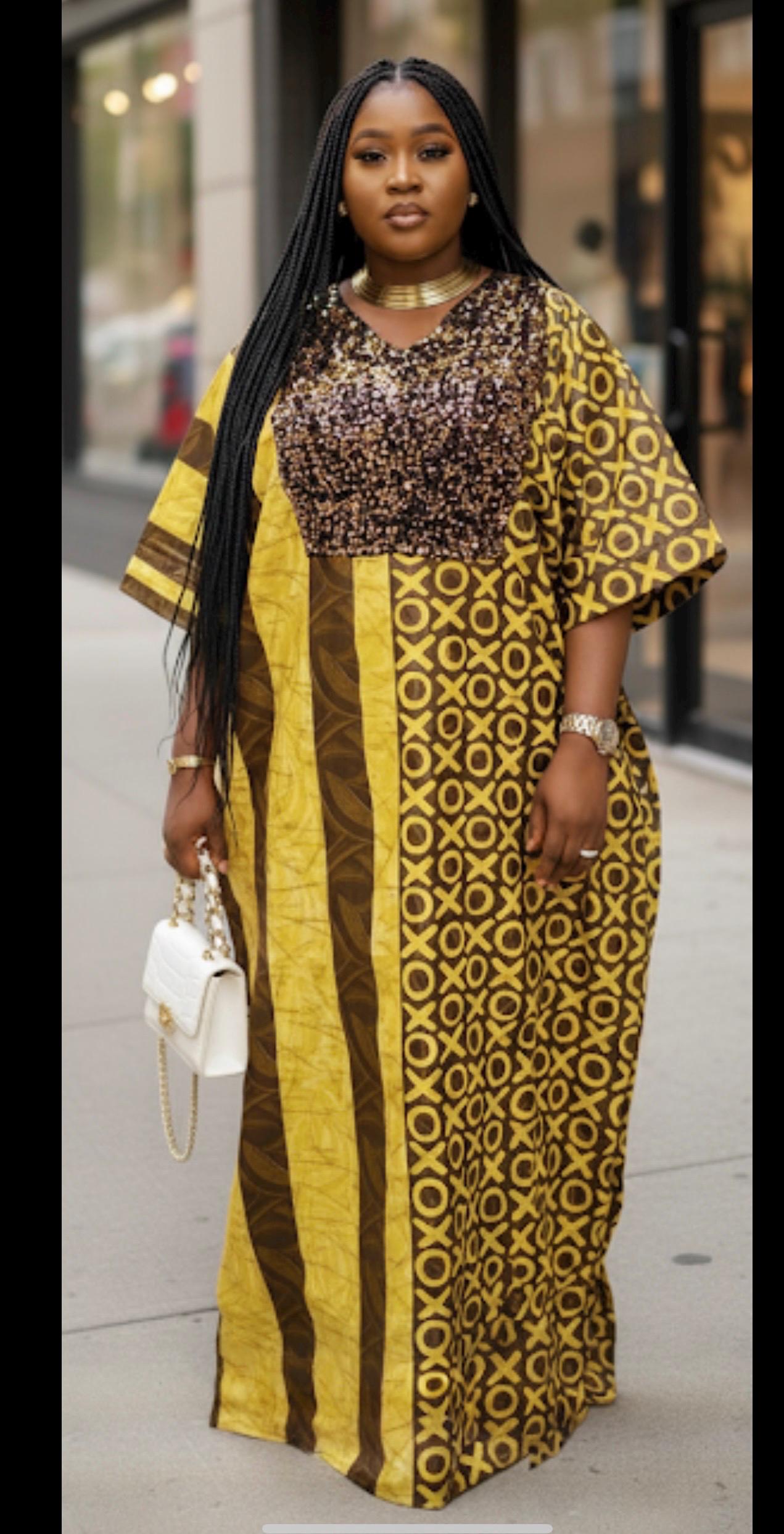 African Kampala Kaftan Dress | Sequin Bubu, Plus Size