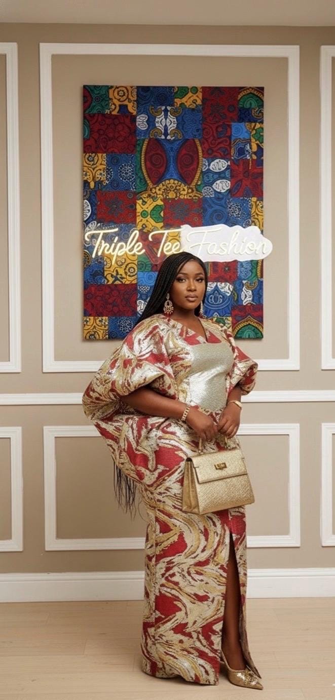 African Brocade Boubou: One Size Kaftan Dress with Scarf