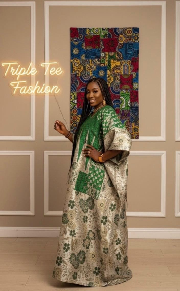 European Damask Brocade Agbada Dress with Matching Scarf