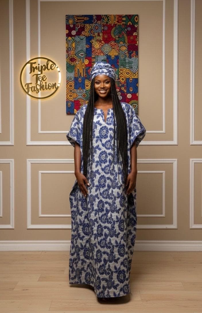 Brocade Boubou Kaftan with Matching Scarf | African Party Dress