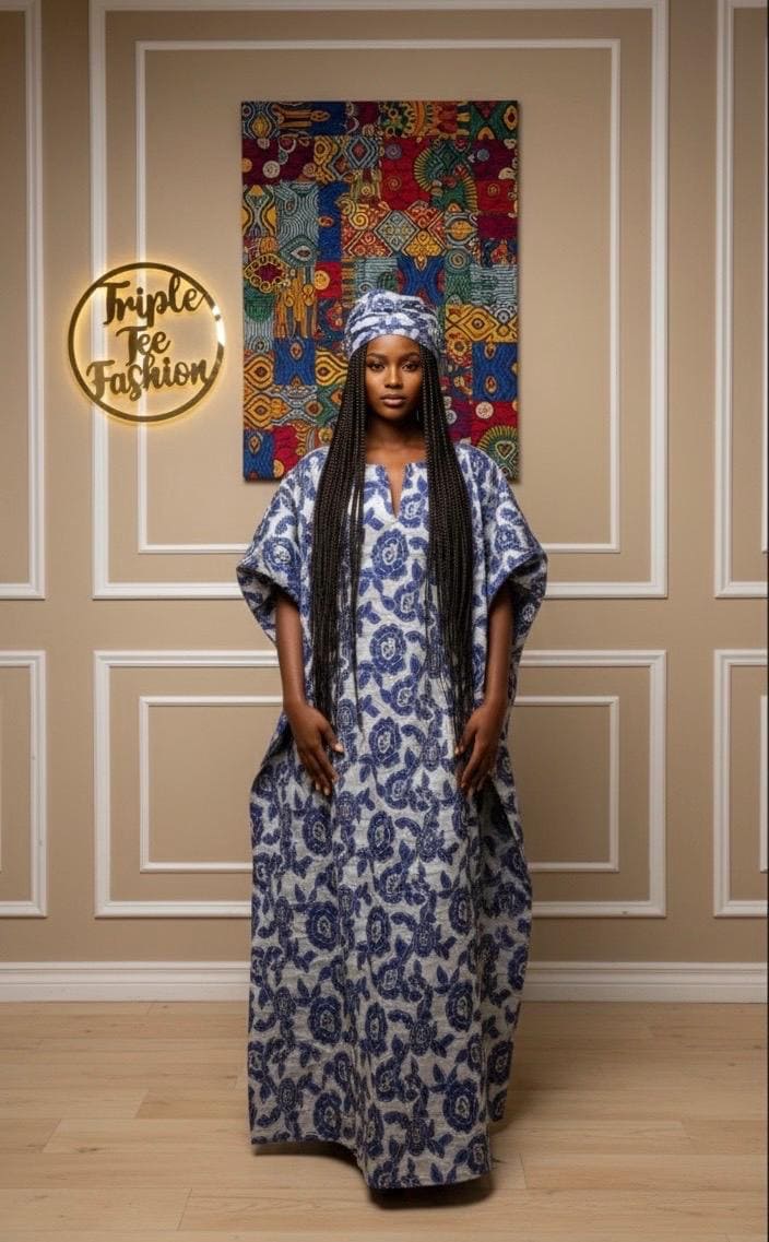 Brocade Boubou Kaftan with Matching Scarf | African Party Dress