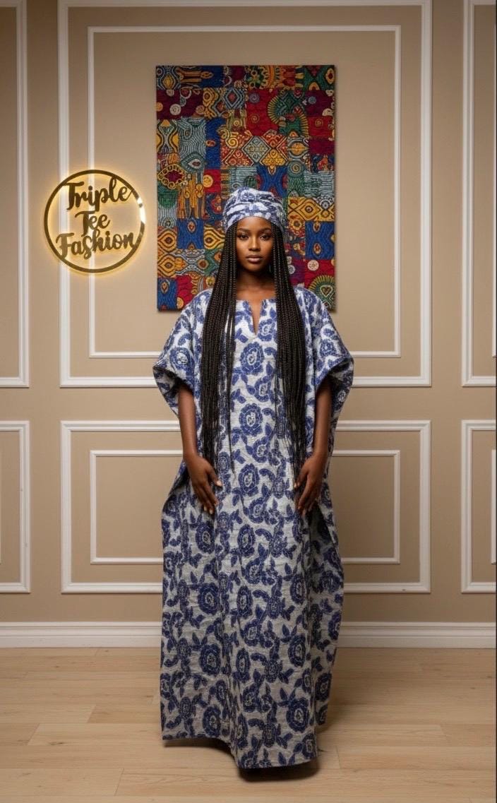 Brocade Boubou Kaftan with Matching Scarf | African Party Dress