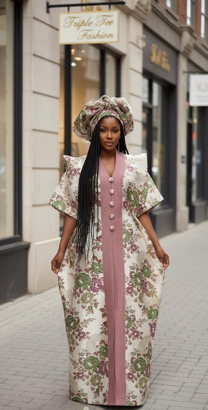 European Brocade Boubou Dress | African Kaftan with Scarf