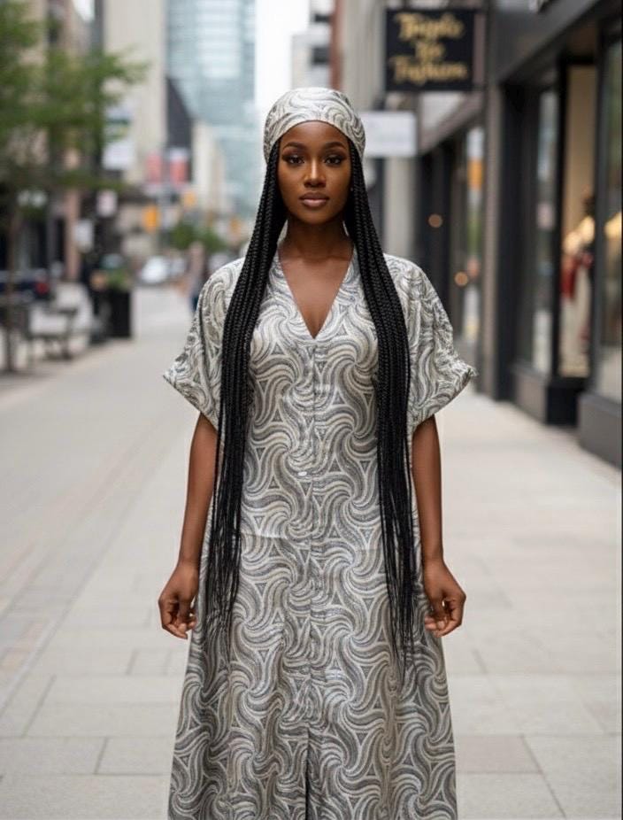 European Brocade Boubou Dress with Matching Scarf | African Kaftan