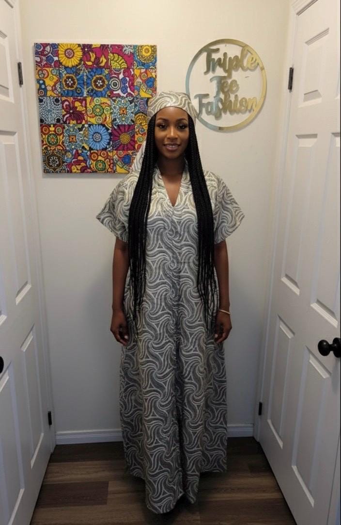European Brocade Boubou Dress with Matching Scarf | African Kaftan