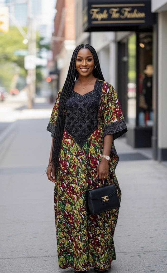 African Ankara Kaftan Dress | Stoned Cotton Boubou