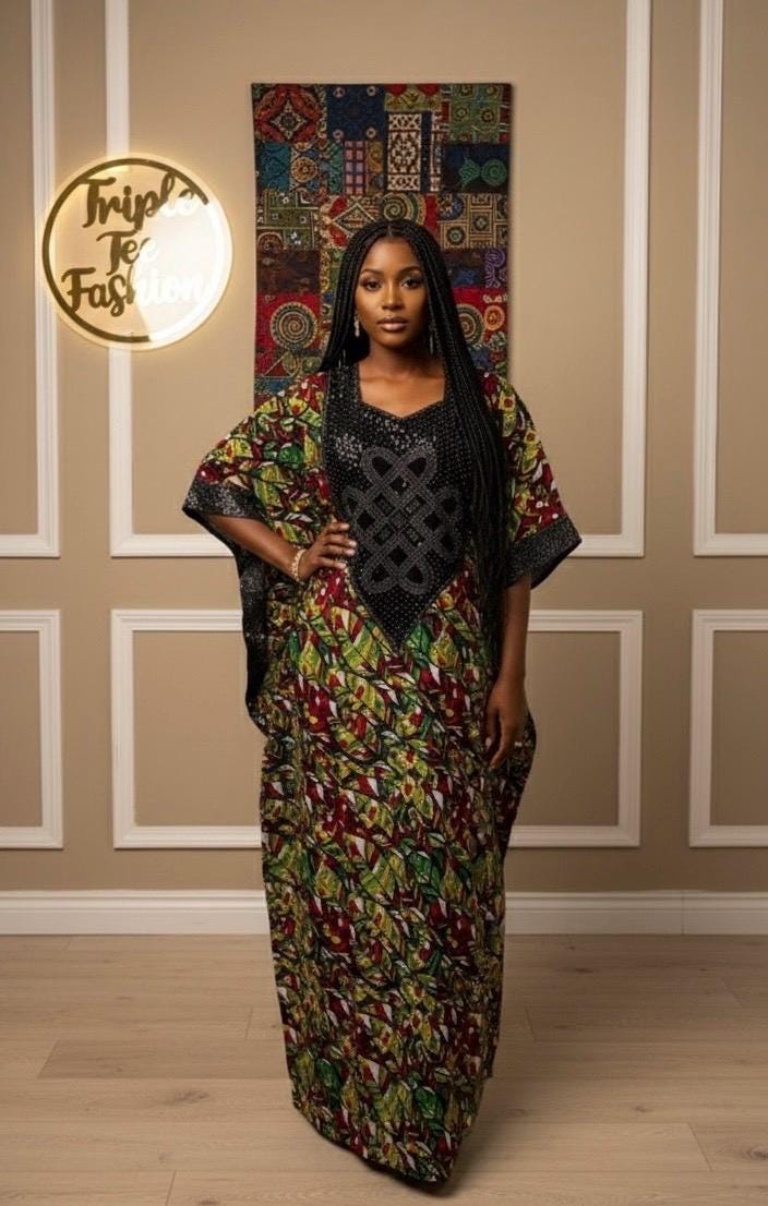 African Ankara Kaftan Dress | Stoned Cotton Boubou